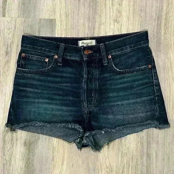 Madewell The Dad Jean Shorts Cutoff Dark Wash Denim High Rise Button Fly Size 27 - Picture 1 of 10